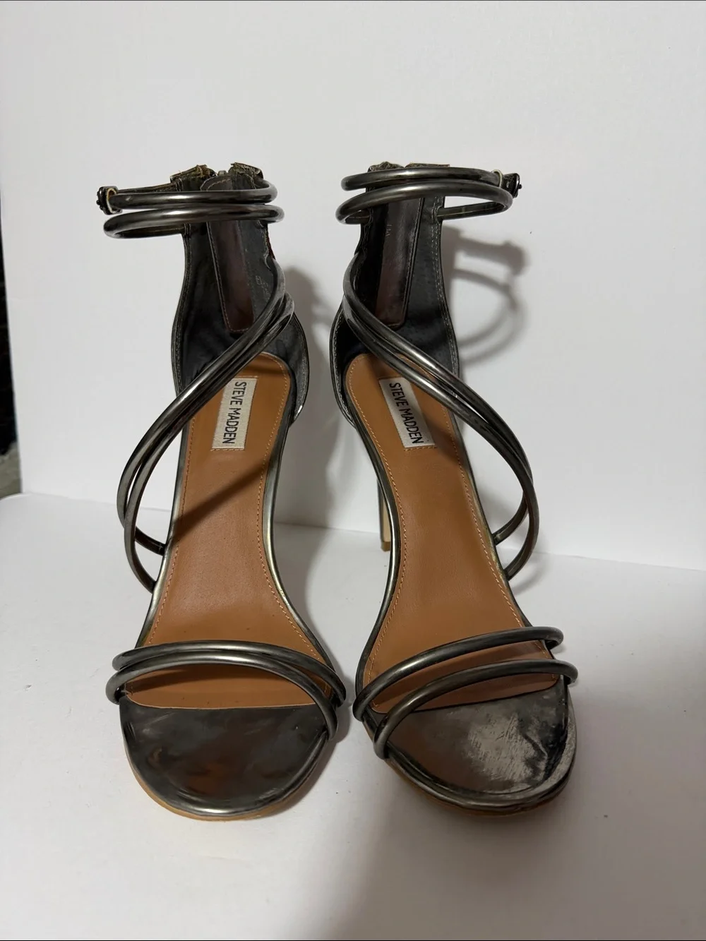 Steve Madden Metallic Gunmetal Strappy High Heel Sandals